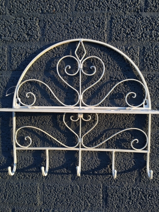 Wall shelf coat rack made of wrought iron, old-white